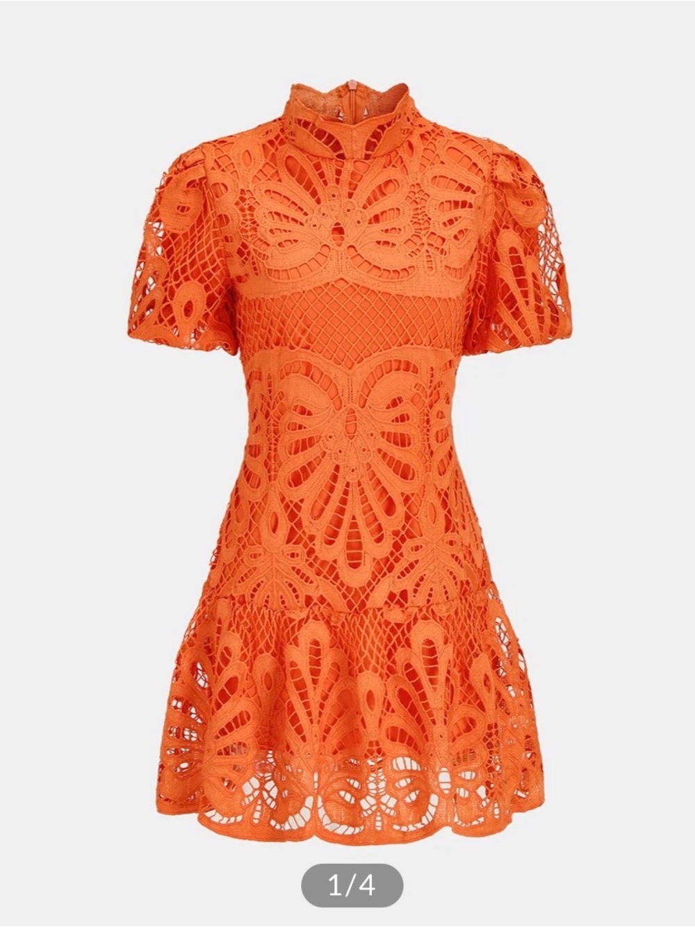 Commense High Neck Short Sleeve Guipure Lace Mini Dress